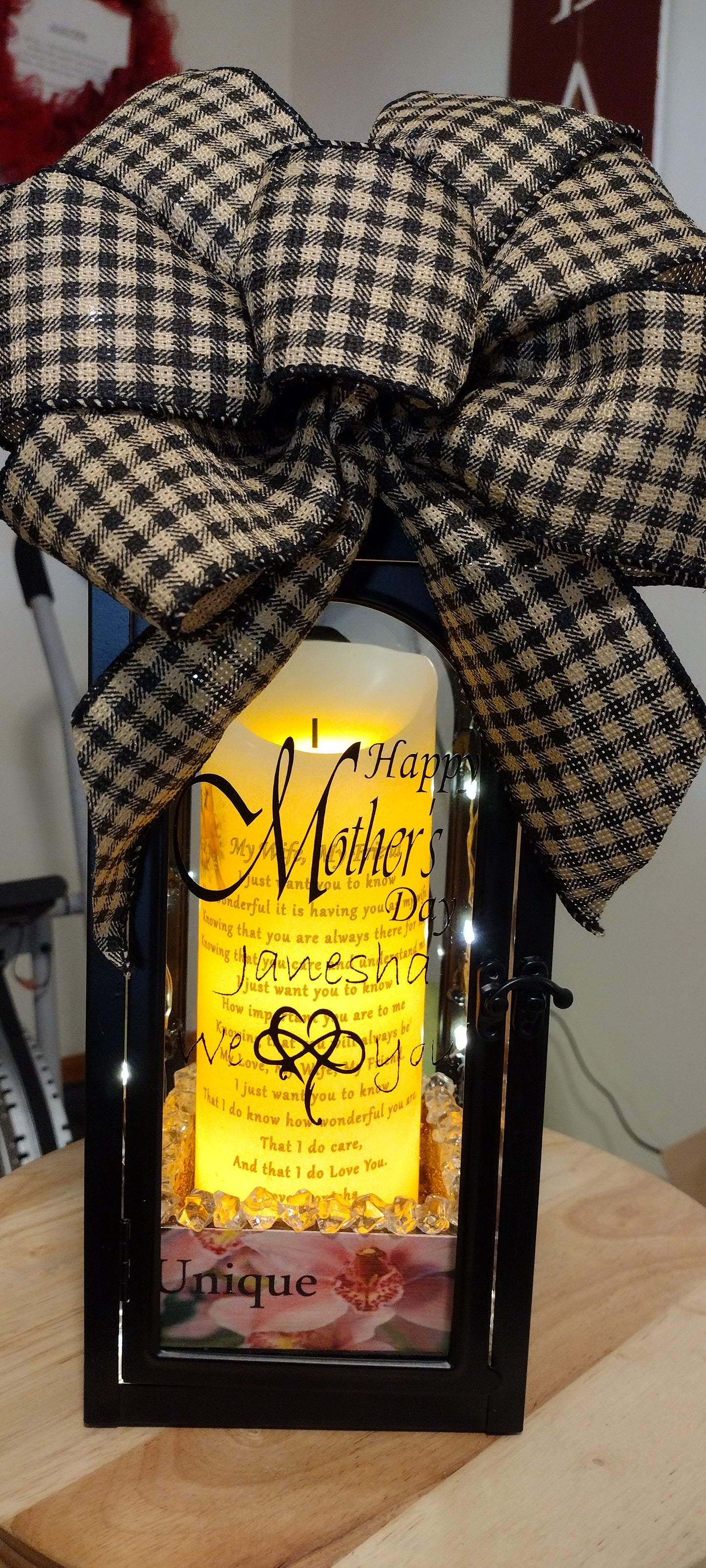 14" Decorative Black Metal Lantern LED Candle Fairy Lights, Personalized