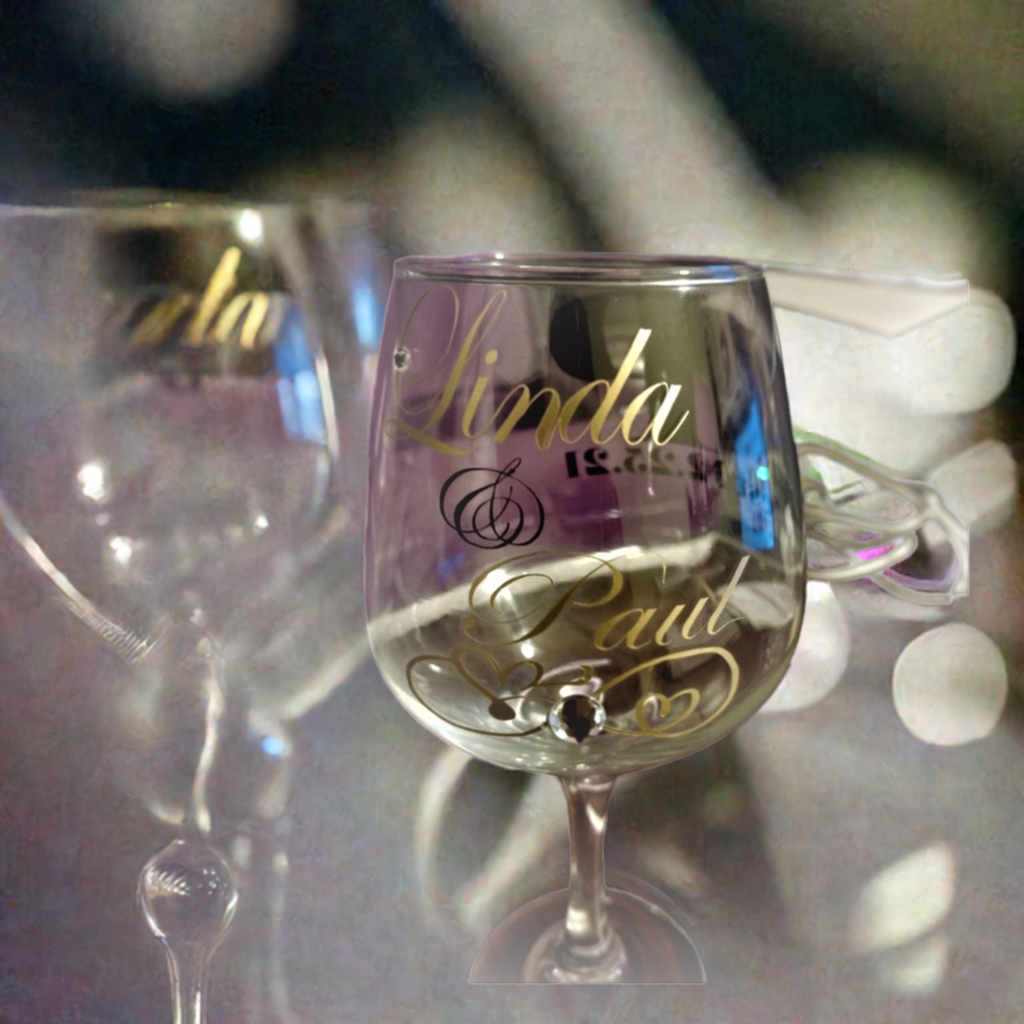 Embellished Brunello Wedding Anniversary Champagne Wine Glasses