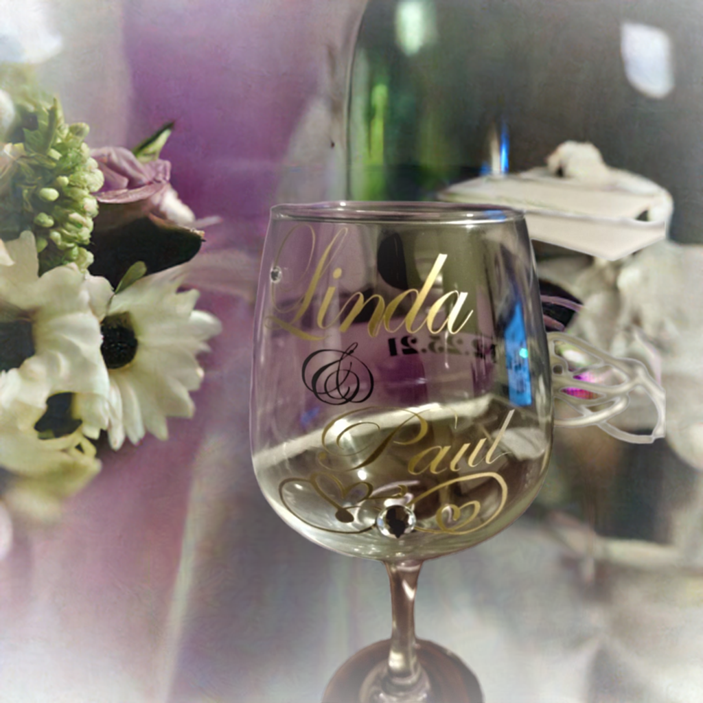 Embellished Brunello Wedding Anniversary Champagne Wine Glasses