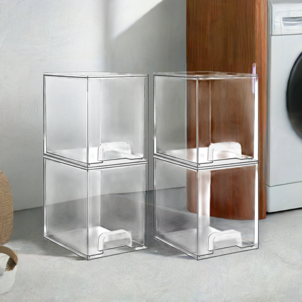Vtopmart 4 Pack Clear Stackable Storage Drawers,7.6" H Plastic Organizers Bins for Skincare, Bathroom Supplies,Ideal for Cabinet,Undersink,Vanity,Kitchen,Pantry Organization