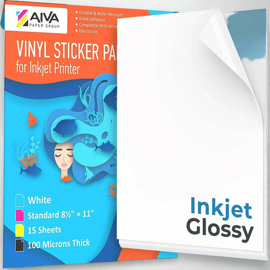 Printable Vinyl Sticker Paper for Inkjet Printer Glossy White 15 pcs Letter Size