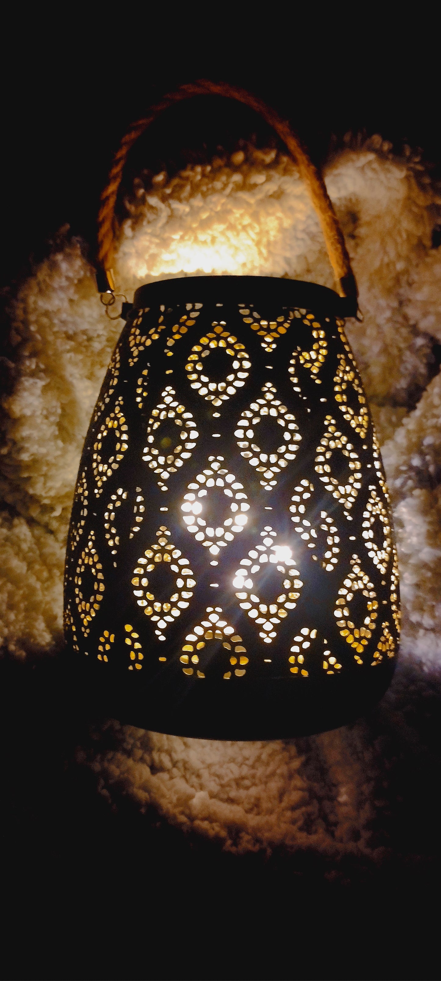 Black and Gold Morroccan Metal LED Vintage Style Lantern 2 AAA Battery-Operated