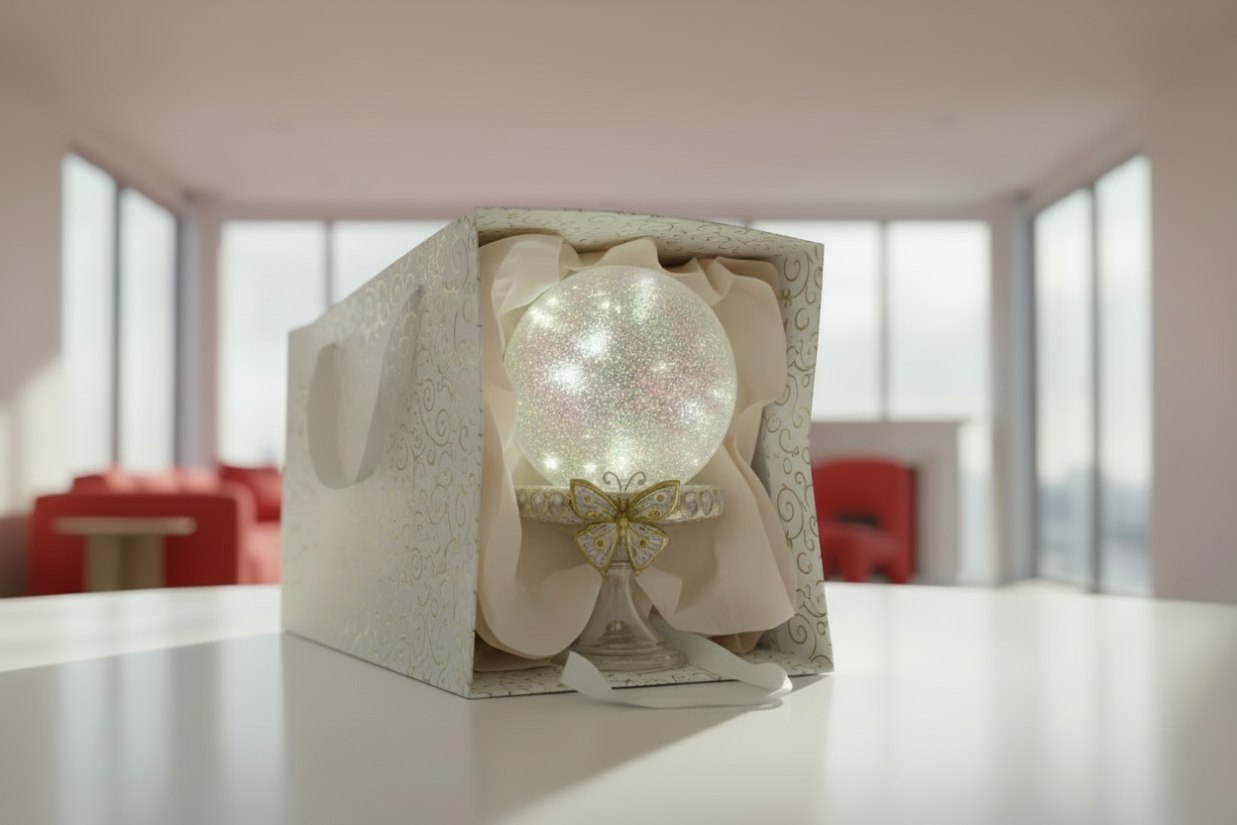 Beautifully Krafted Embellished White Gold Mother's Day Birthday Valentine Day Globe