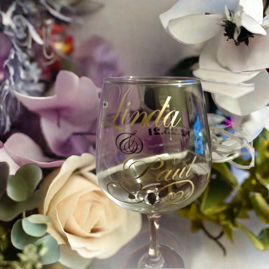 Embellished Brunello Wedding Anniversary Champagne Wine Glasses