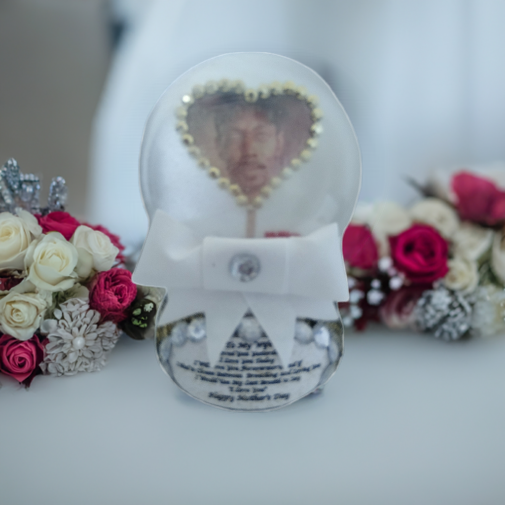 Holiday Birthday Memorial Black and Gold Glitter Globe Gold Rhinestone w/ Picture of Interest Satin Ribbon Bowtie