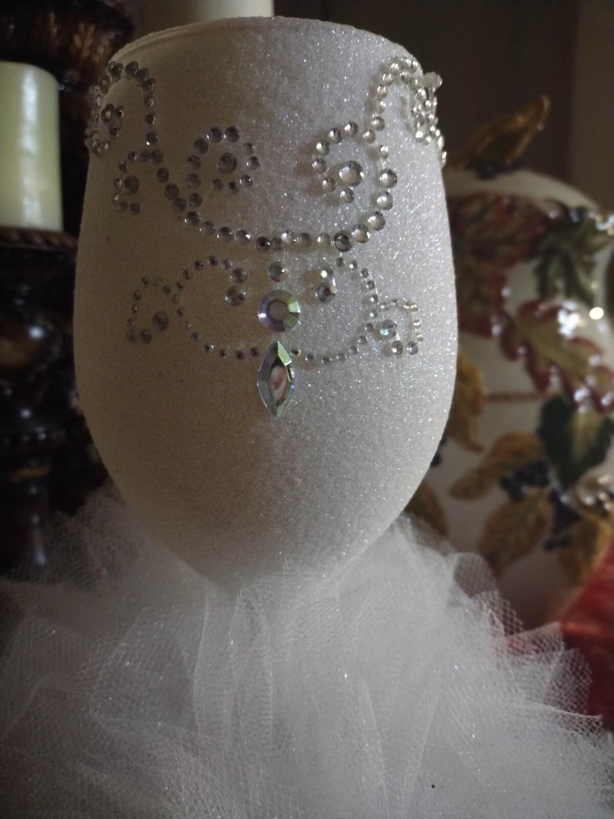 12oz Wide Rim Long Stem Embellished with Tulle Wedding "Bride" Crystal Glass Decor